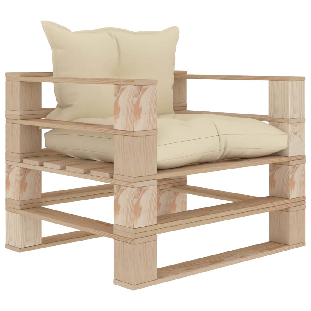 Wooden pallet garden sofa with cream cushions