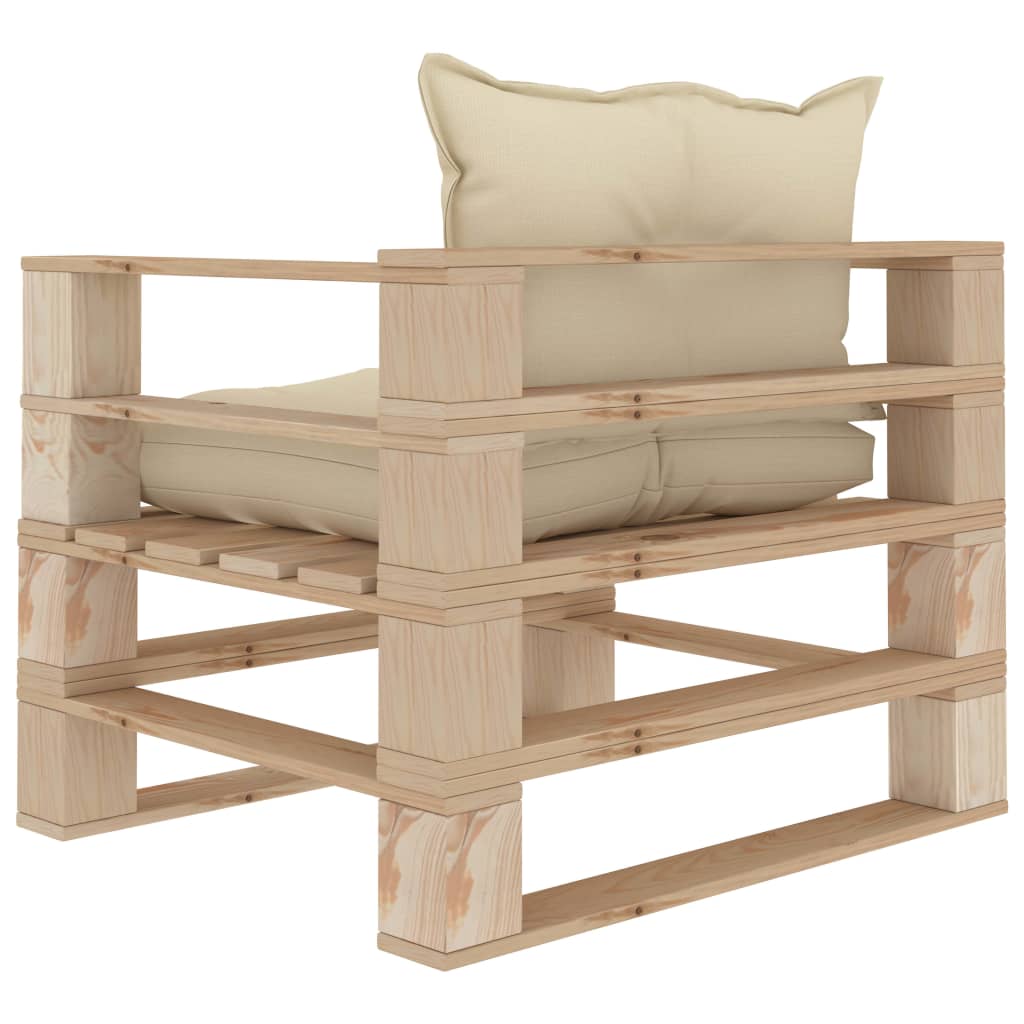 Sofá de jardín de palets madera con cojines crema