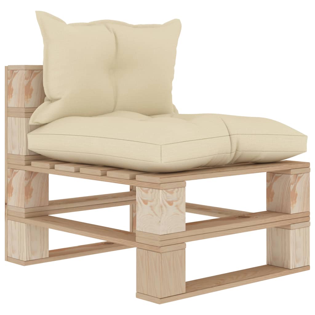 Wooden pallet garden centre sofa with cream cushions