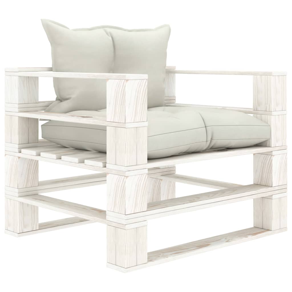 Wooden pallet garden sofa with cream cushions