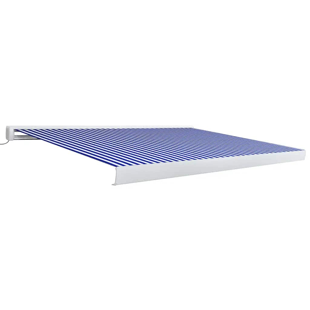 Toldo de carrete motorizado azul y blanco 350x250 cm