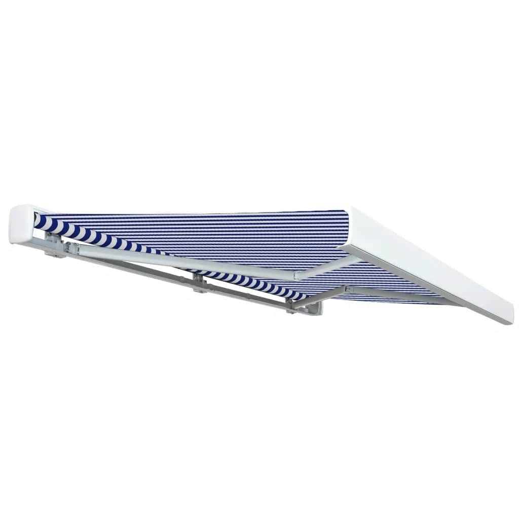 Toldo de carrete motorizado azul y blanco 350x250 cm