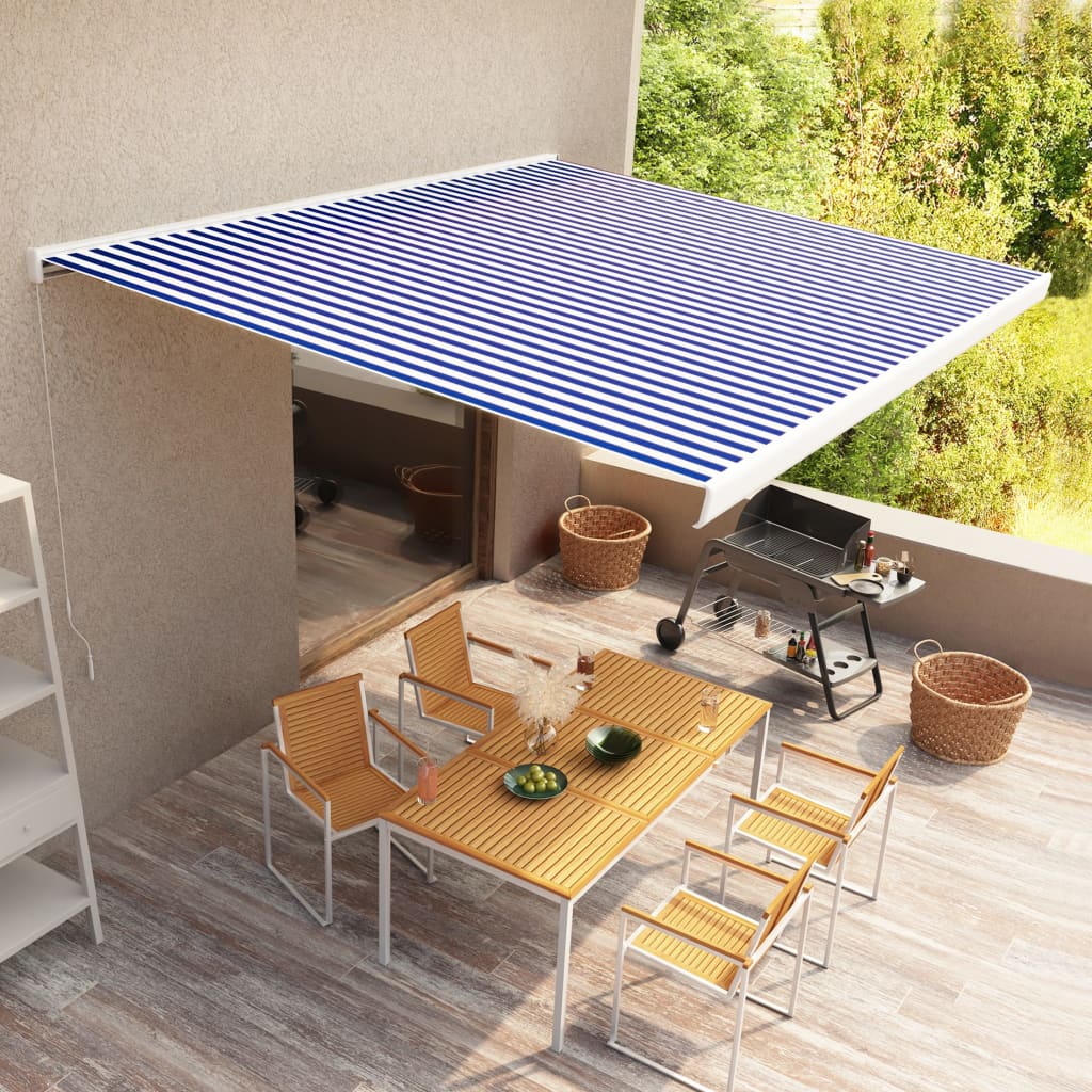Toldo de carrete manual azul y blanco 350x250 cm