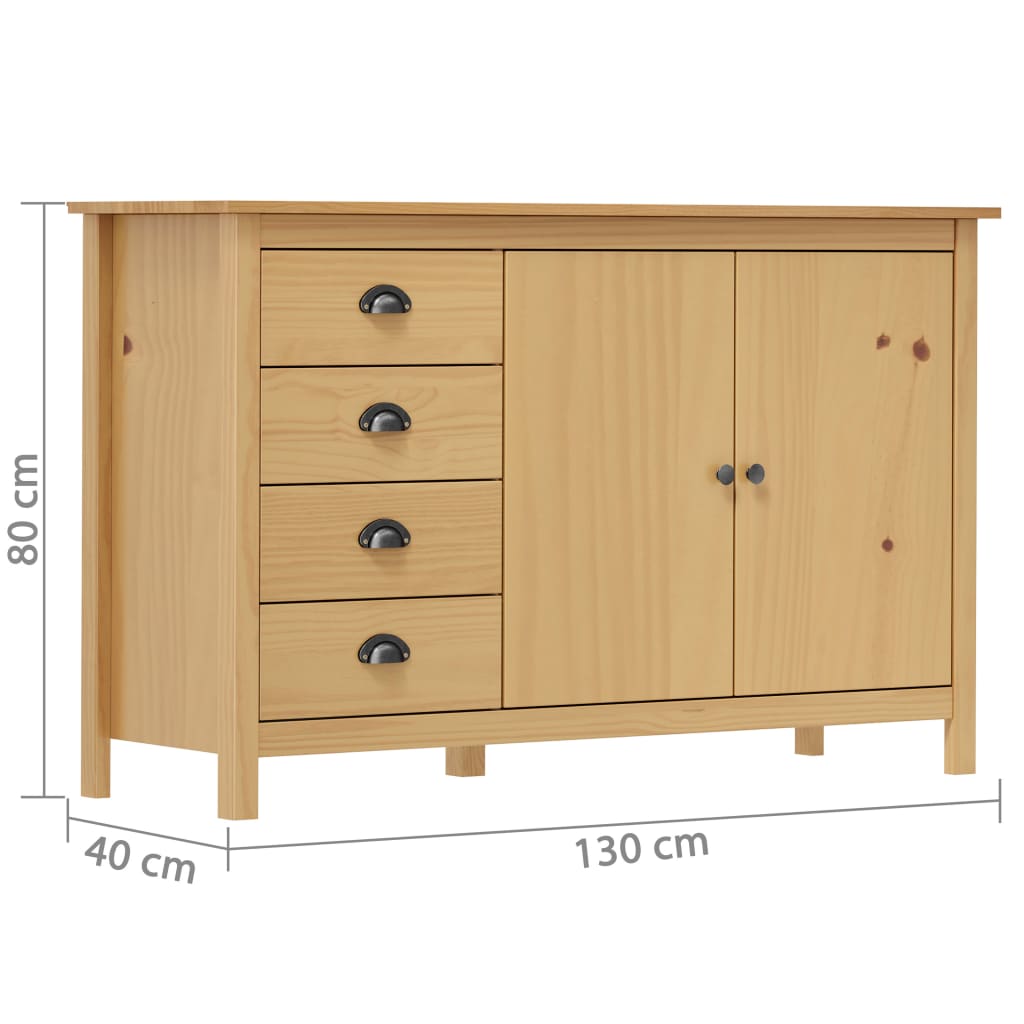 Aparador Hill madera maciza pino marrón miel 130x40x80 cm