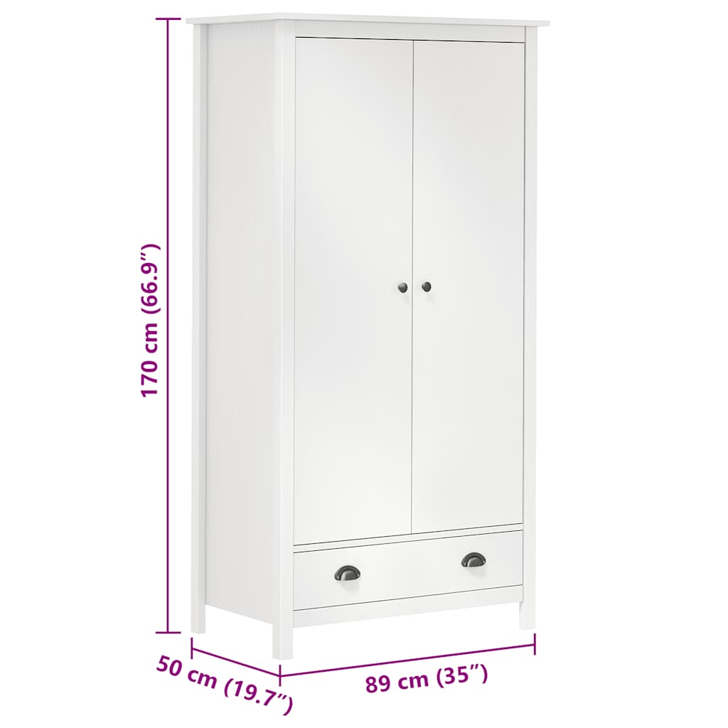 Armario de 2 puertas Hill madera maciza pino blanco 89x50x170cm