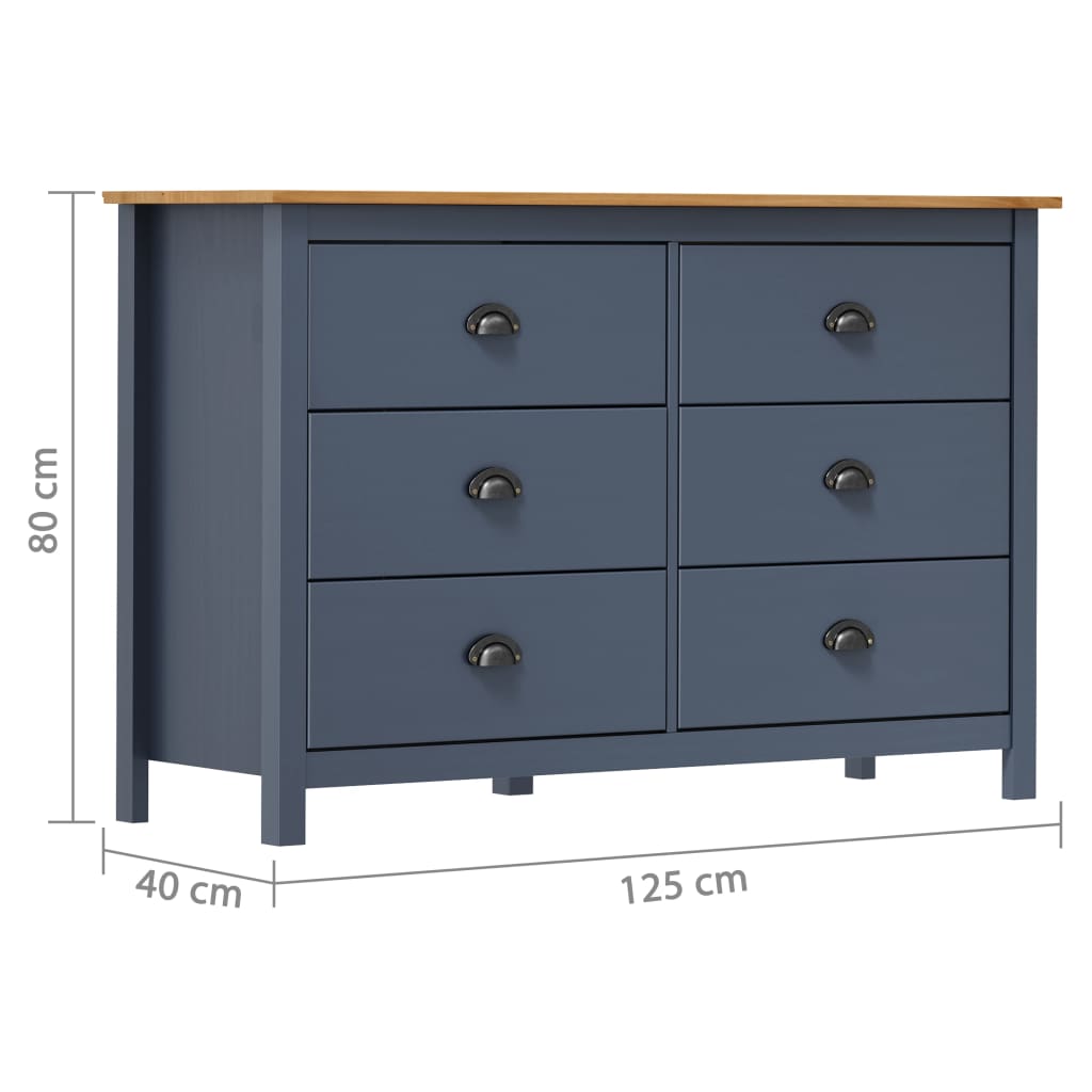 Mesita de noche Hill madera maciza de pino gris 125x40x80 cm