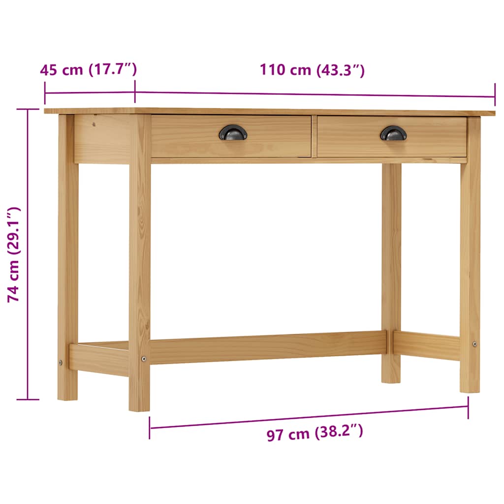 Mesa consola Hill con 2 cajones madera pino 110x45x74 cm