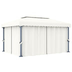 Cenador con cortina blanco crema aluminio 3x3 m
