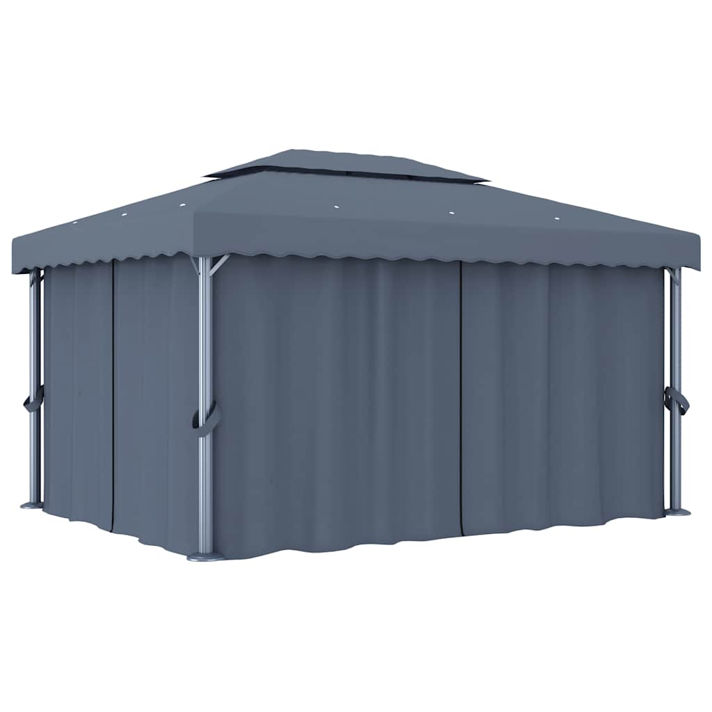 Cenador con cortina blanco crema aluminio 3x3 m