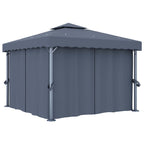 Cenador con cortina blanco crema aluminio 3x3 m