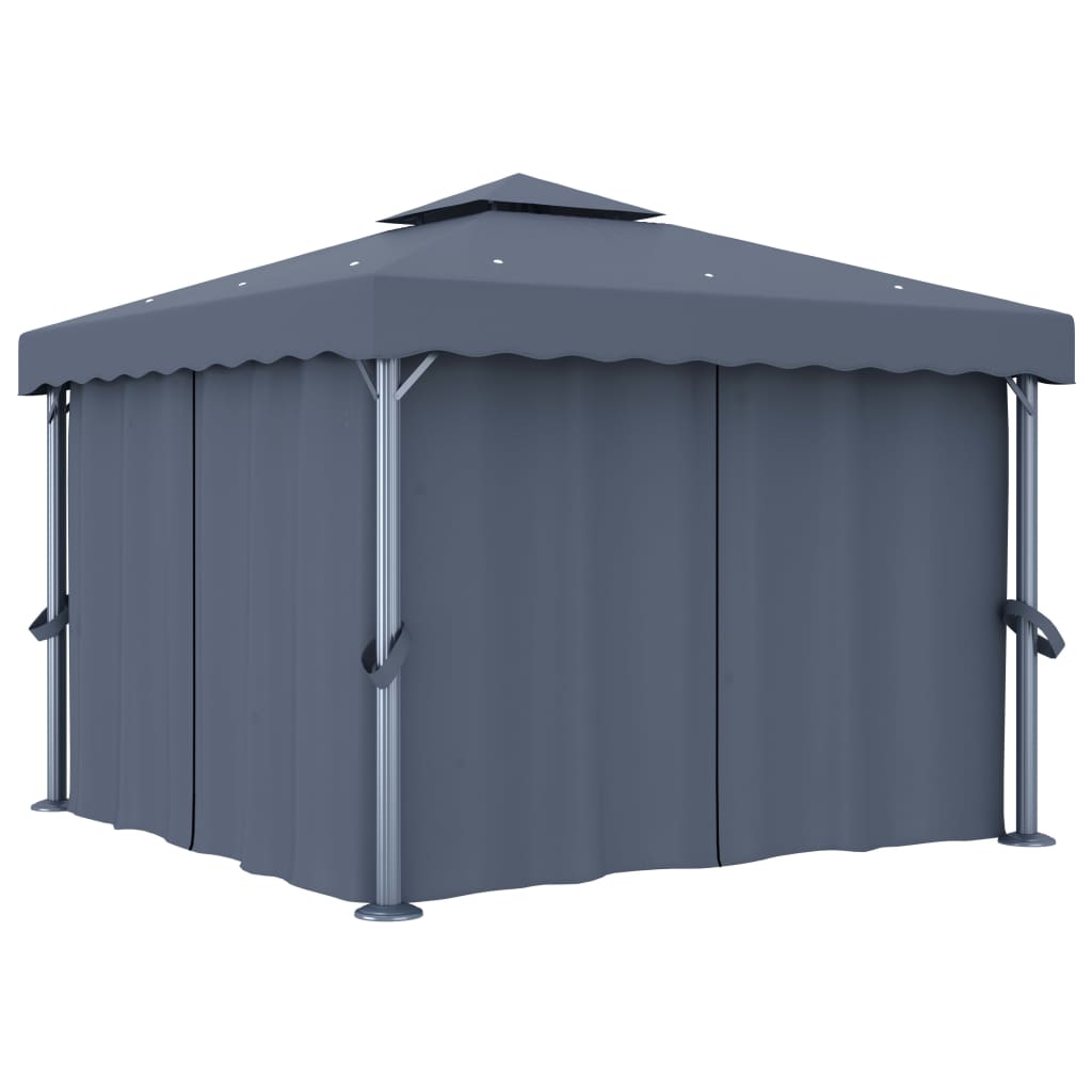 Cenador con cortina blanco crema aluminio 3x3 m