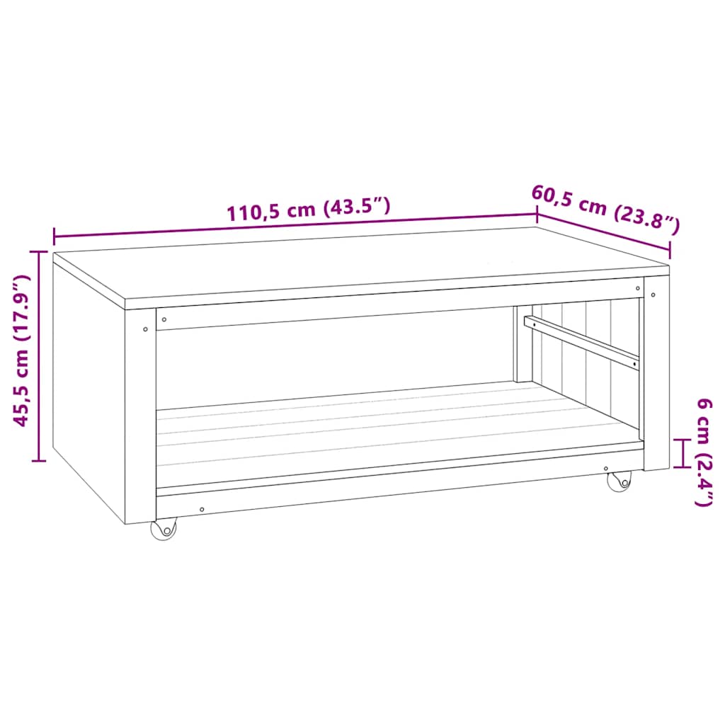 Mesa de centro de madera maciza de teca 110x60x40 cm