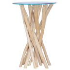 Mesa de centro con superficie de vidrio teca maciza 35x35x50 cm