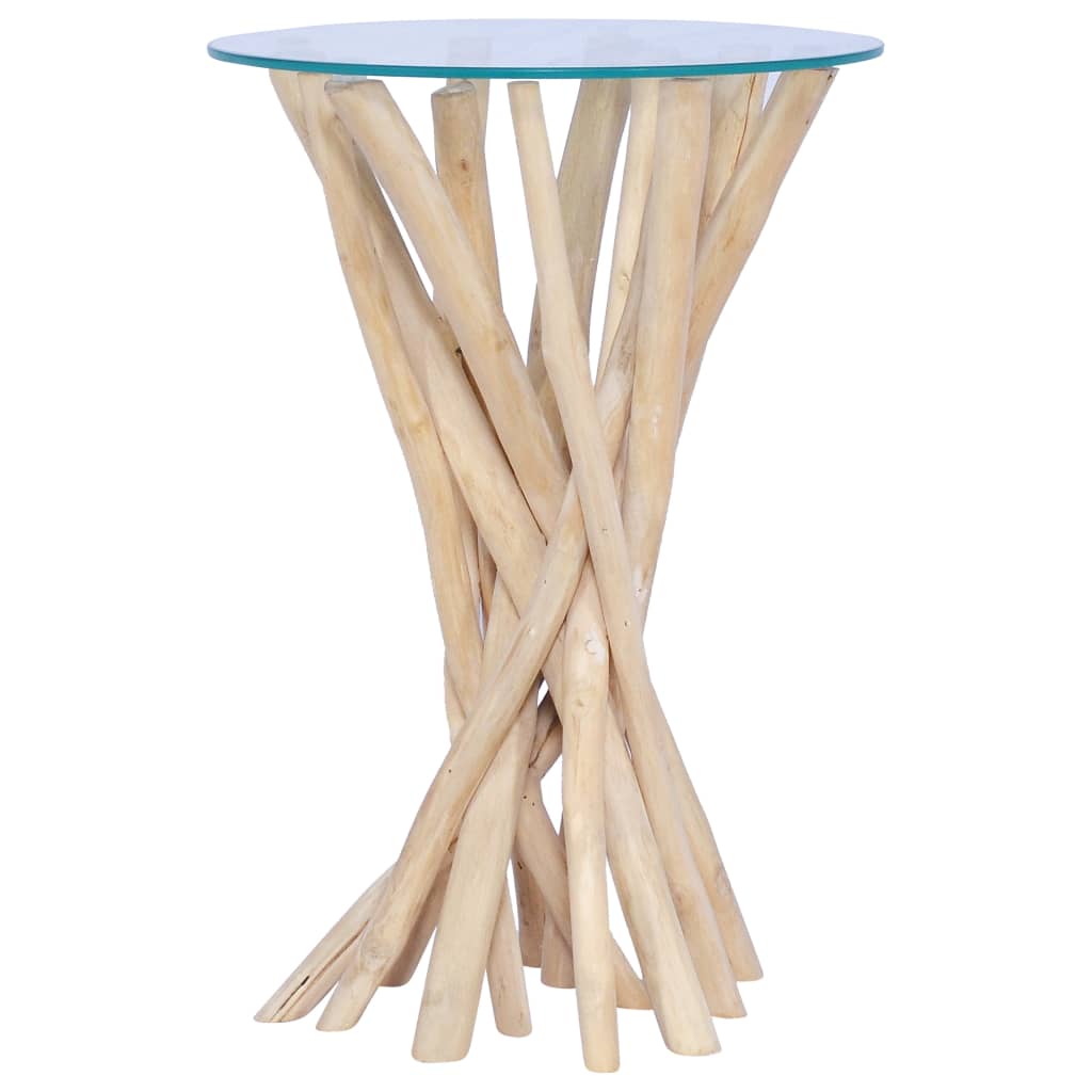Mesa de centro con superficie de vidrio teca maciza 35x35x50 cm