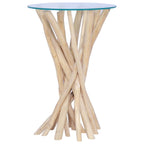 Mesa de centro con superficie de vidrio teca maciza 35x35x50 cm