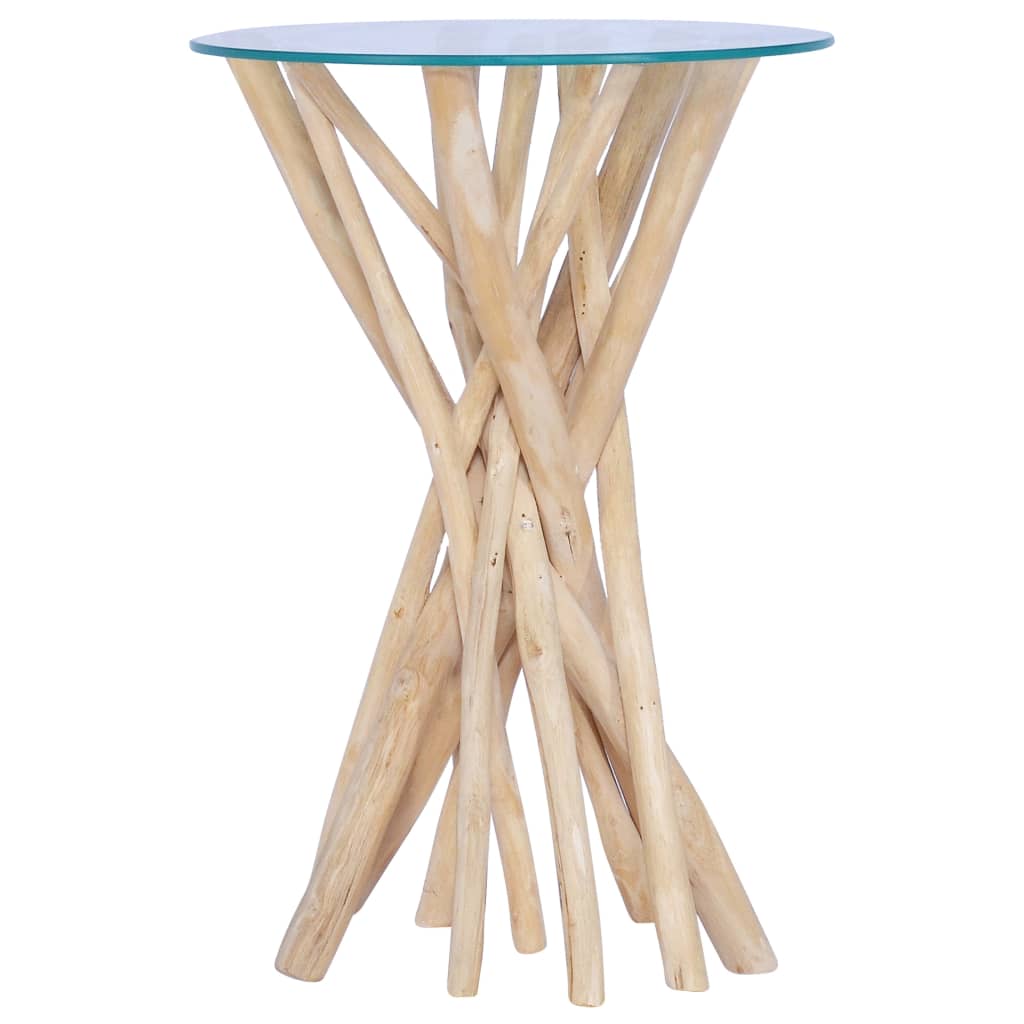 Mesa de centro con superficie de vidrio teca maciza 35x35x50 cm