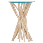 Mesa de centro con superficie de vidrio teca maciza 35x35x50 cm