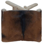 Taburete plegable de piel de cabra y madera de teca maciza