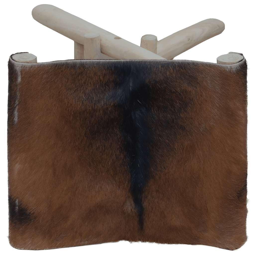 Taburete plegable de piel de cabra y madera de teca maciza