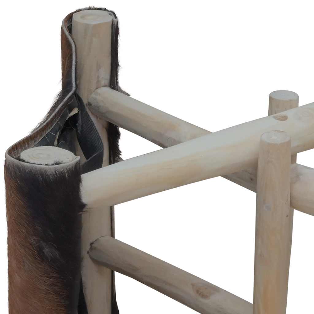 Taburete plegable de piel de cabra y madera de teca maciza