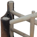 Taburete plegable de piel de cabra y madera de teca maciza