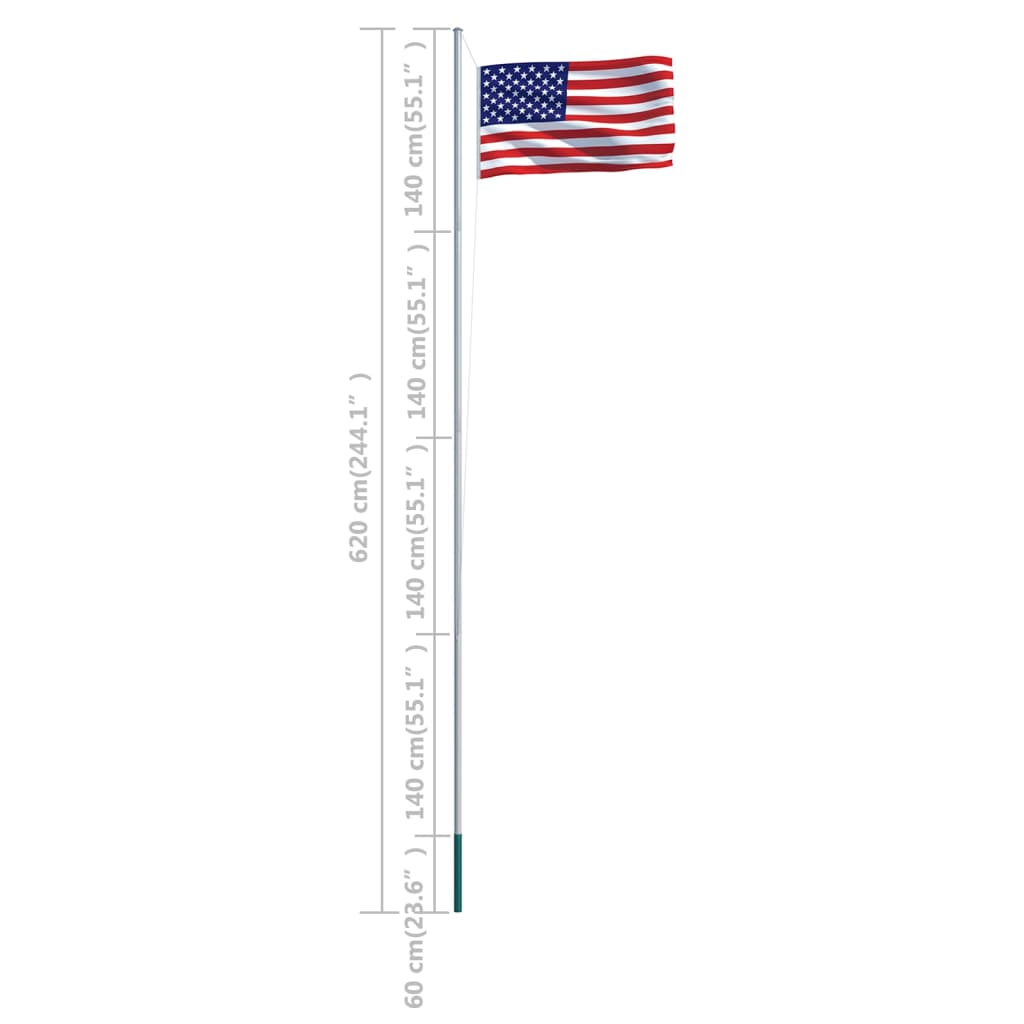 Bandera de Estados Unidos y mástil de aluminio 6,2 m