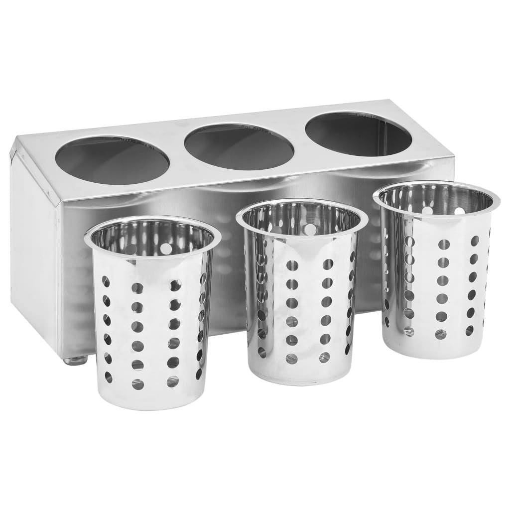 Soporte para cubiertos 3 rejillas acero inoxidable rectangular