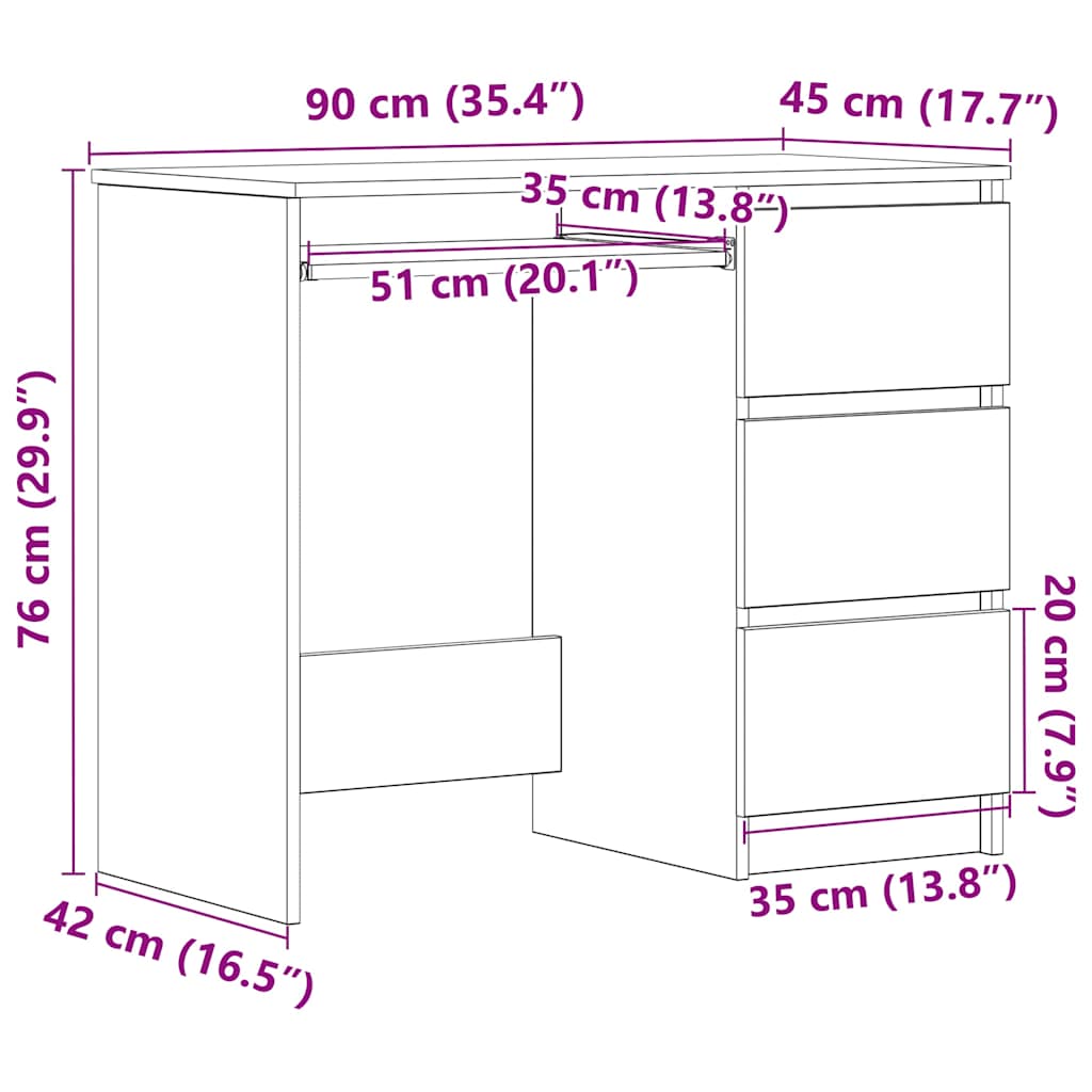 Escritorio de madera contrachapada blanco 90x45x76 cm