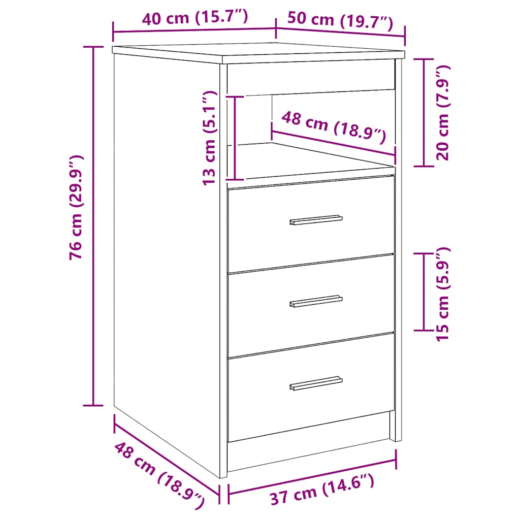 Cajonera de madera contrachapada blanco 40x50x76 cm