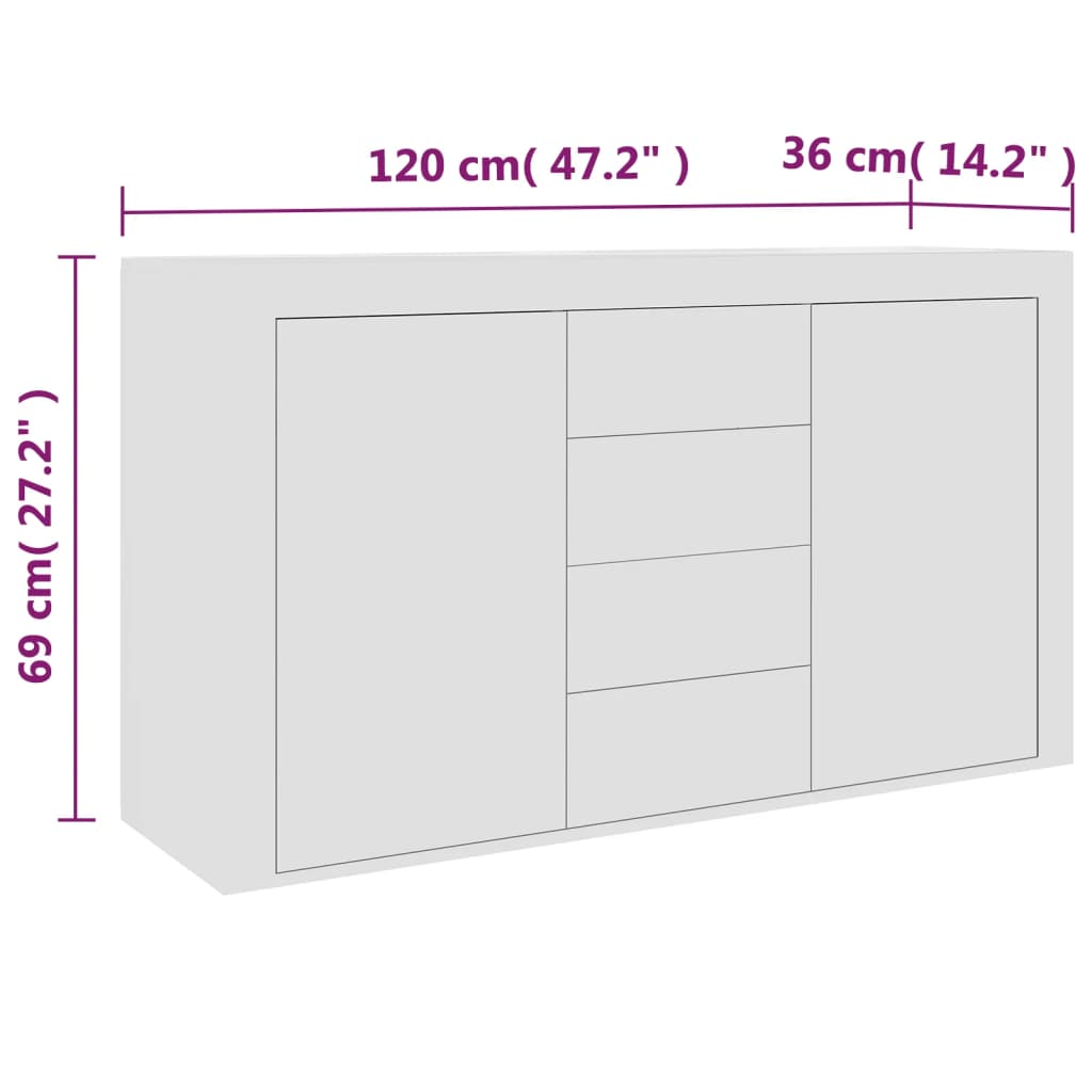 Aparador de madera contrachapada blanco 120x36x69 cm