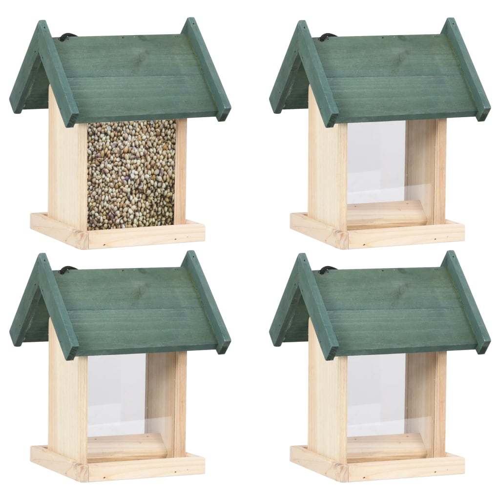 Comederos para pájaros 4 unidades madera de abeto