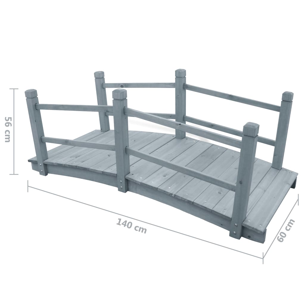 Puente de jardín madera maciza de abeto gris 140x60x56 cm
