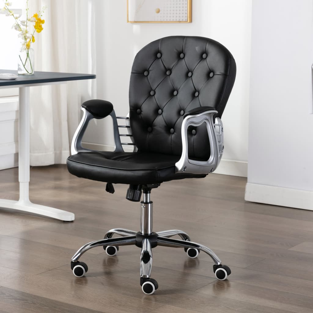 Black faux leather swivel office chair