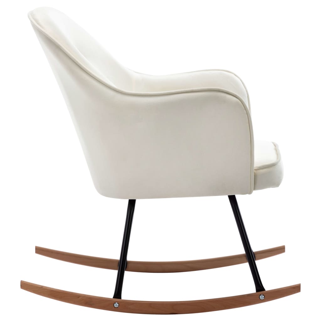 Silla mecedora de terciopelo blanco crema