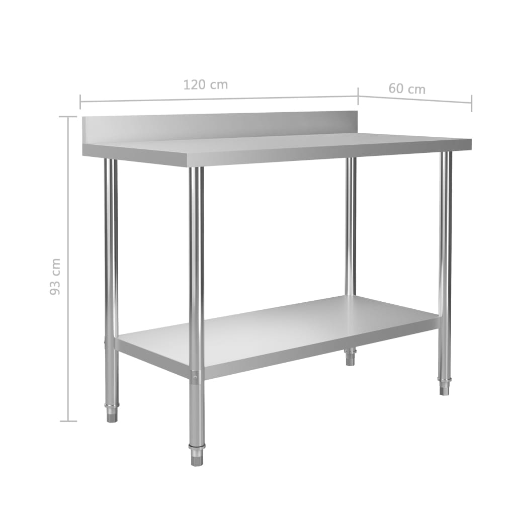 Mesa de trabajo de cocina con estante acero inox 120x60x120 cm