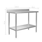 Mesa de trabajo de cocina con estante acero inox 120x60x120 cm