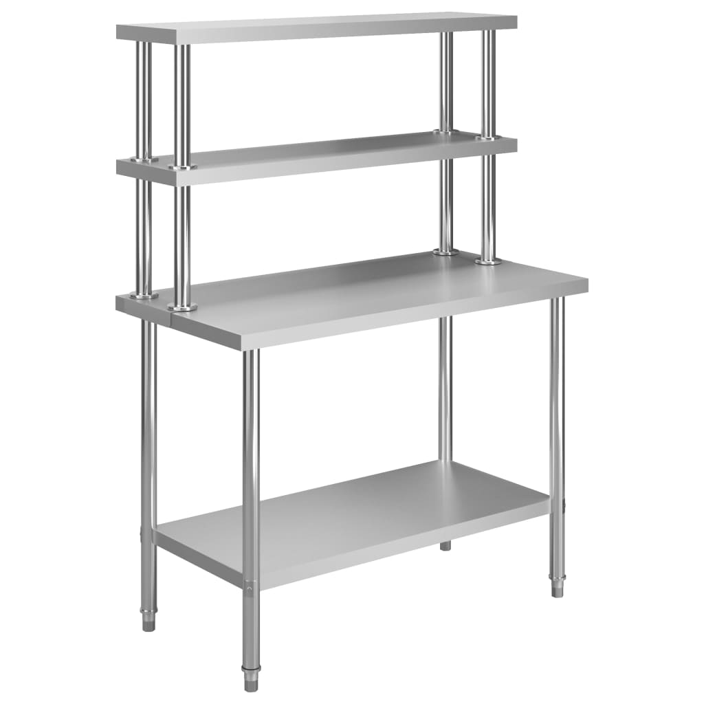 Mesa de trabajo de cocina con estante acero inox 120x60x120 cm