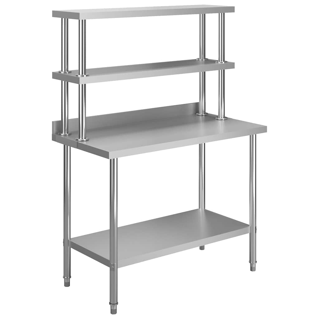 Mesa de trabajo de cocina con estante acero inox 120x60x120 cm