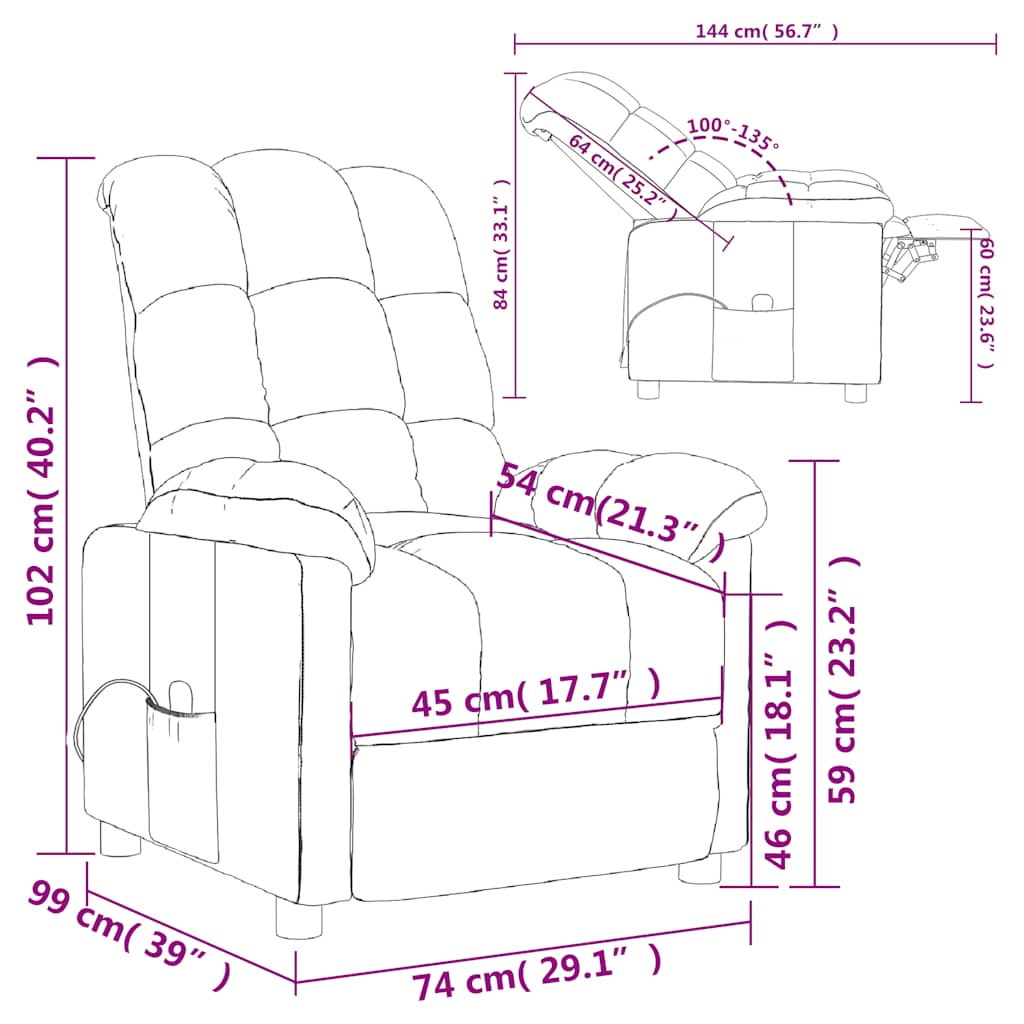 Sillón de masaje reclinable de tela gris taupé