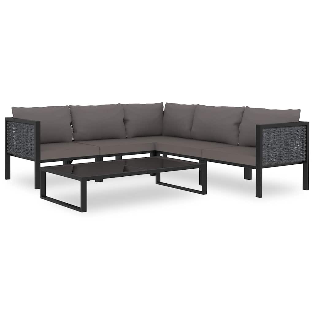 Sofá modular central con cojín ratán sintético gris antracita