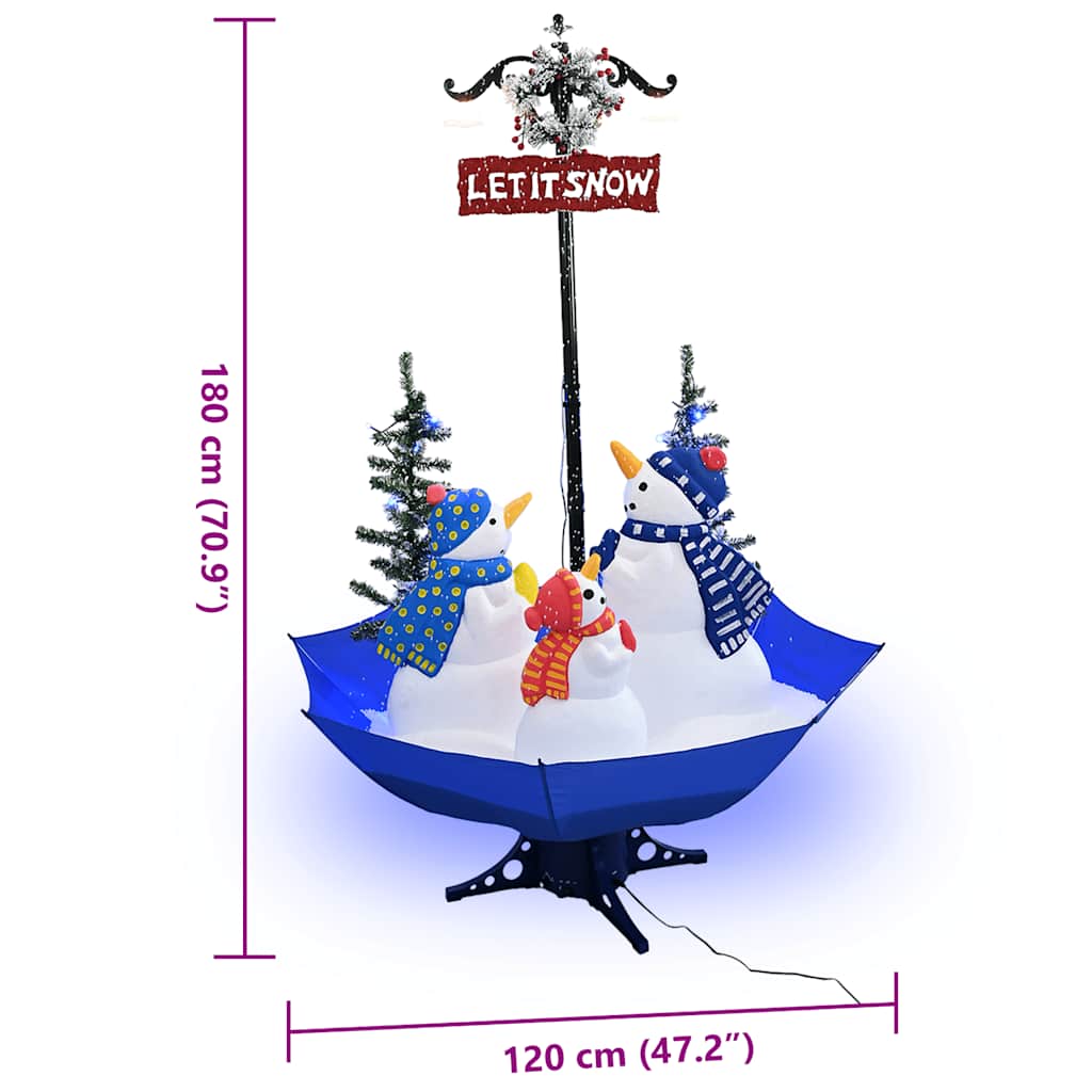 Árbol de Navidad con nieve con base de paraguas PVC azul 170 cm