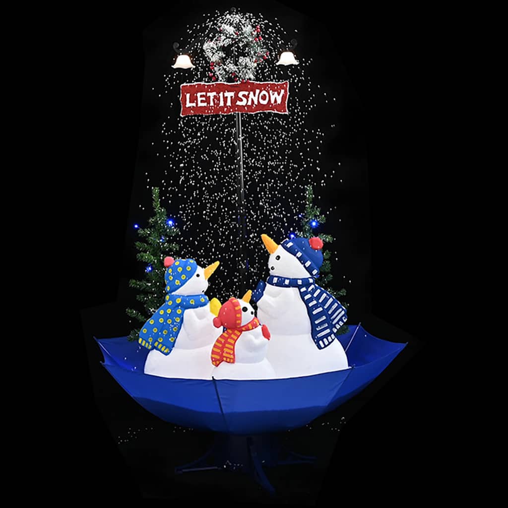 Árbol de Navidad con nieve con base de paraguas PVC azul 170 cm