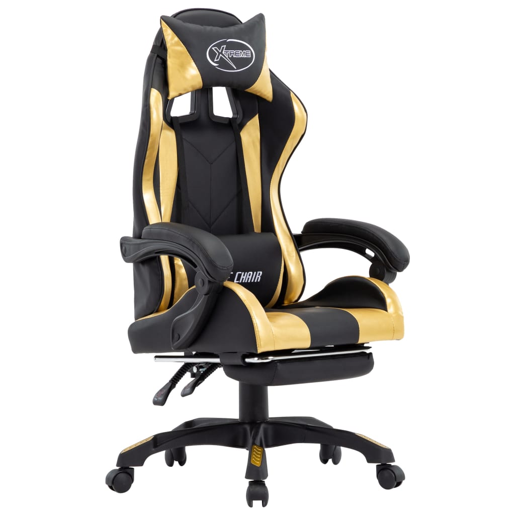 Gaming chair with footrest, synthetic leather, blue and black