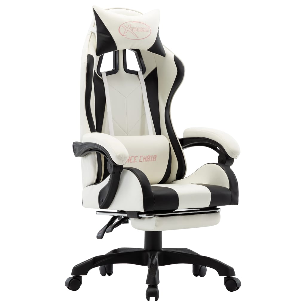 Gaming chair with footrest, synthetic leather, blue and black