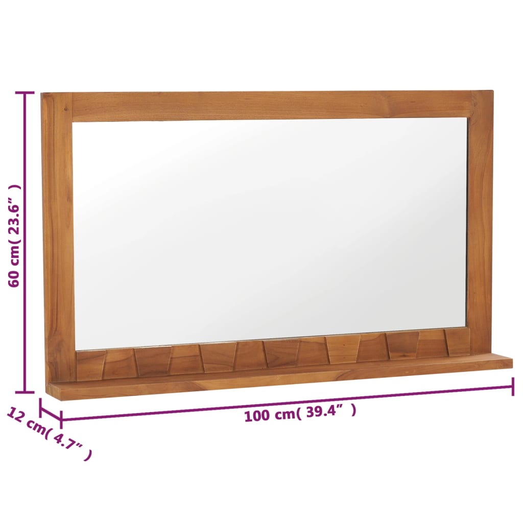 Espejo de pared con estante madera maciza de teca 100x12x60 cm