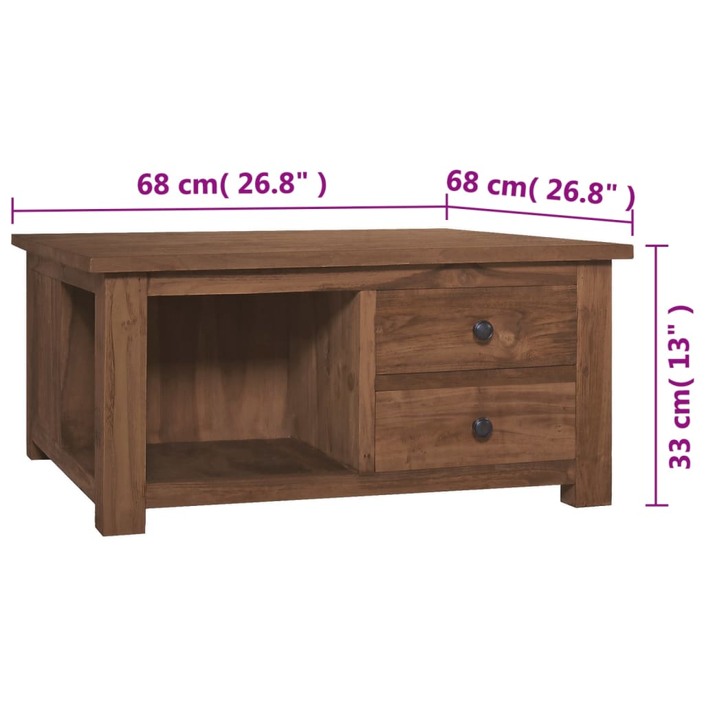 Mesa de centro de madera maciza de teca 68x68x33 cm
