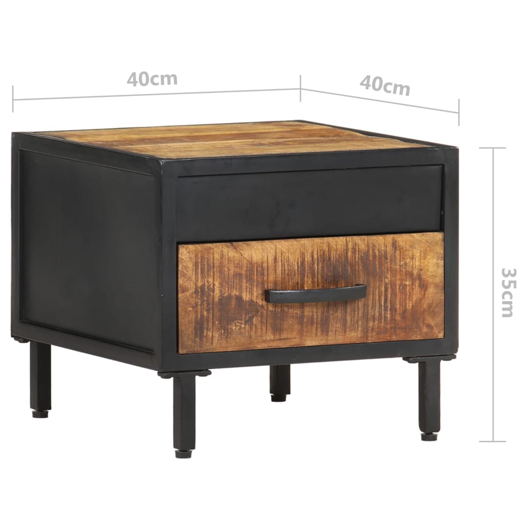 Mesita de noche de madera de mango rugosa 40x40x35 cm