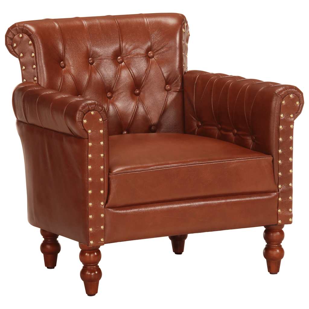 Sillón de cuero auténtico de cabra marrón