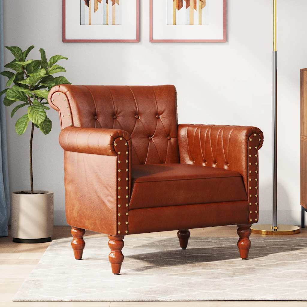 Sillón de cuero auténtico de cabra marrón