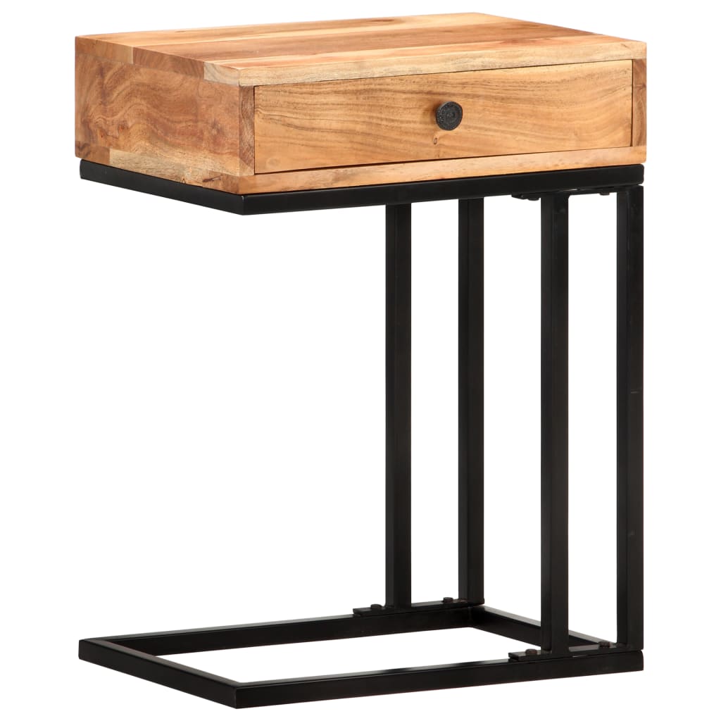 Mesa auxiliar forma de U madera maciza de acacia 45x30x61 cm